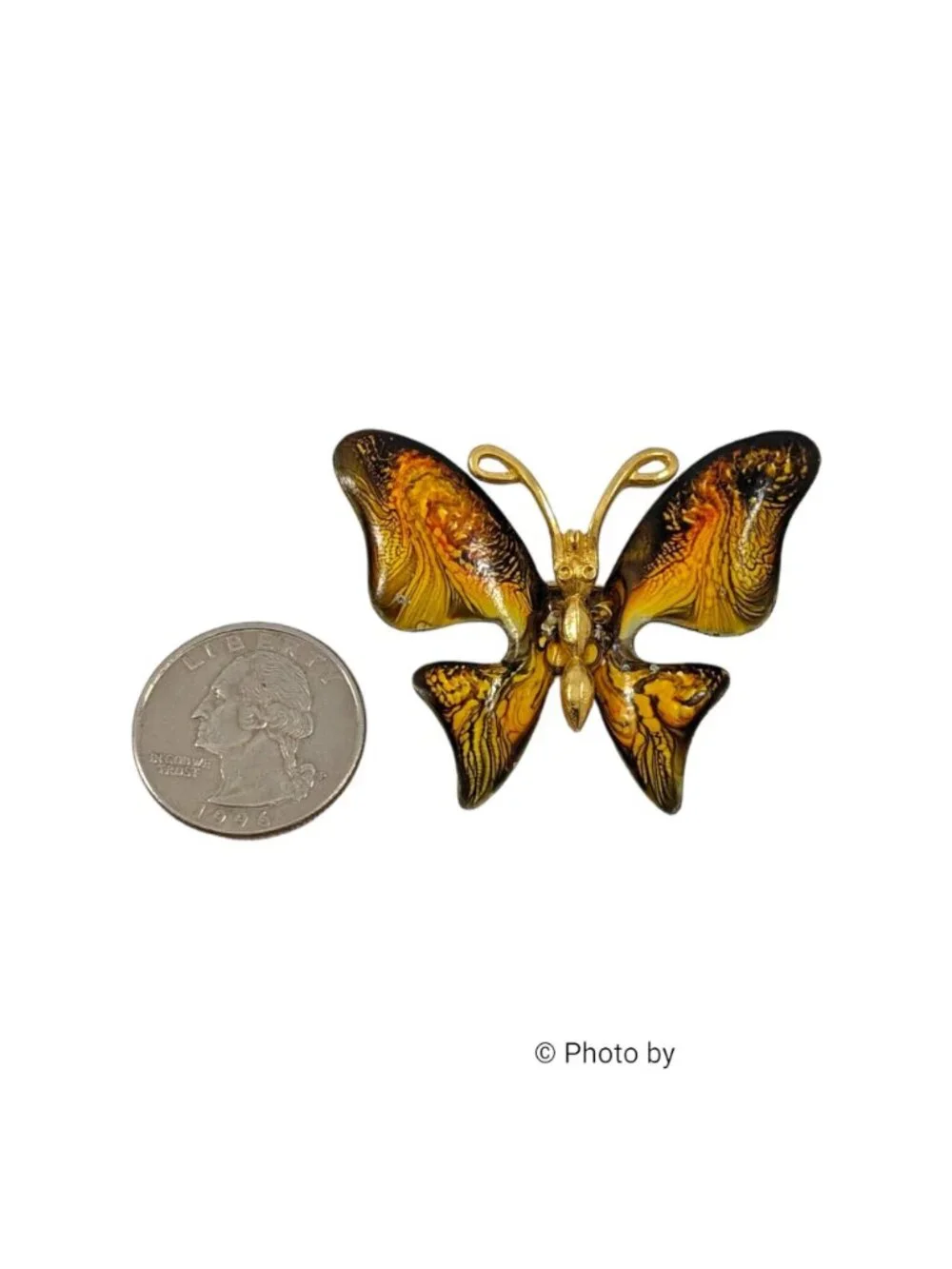 Vintage Emmons Butterfly Brooch Orange Enamel Gold Tone Signed 2 Inch